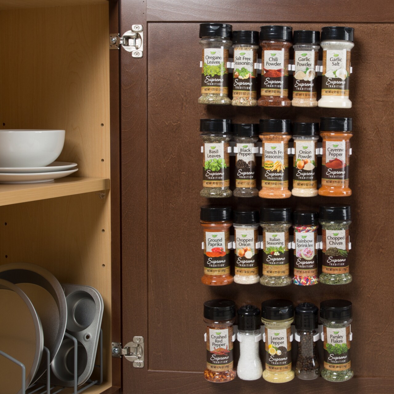Lavish Home Spice Rack Organizer Easy Stick to Cupboard Door Holds up to 20  Spices